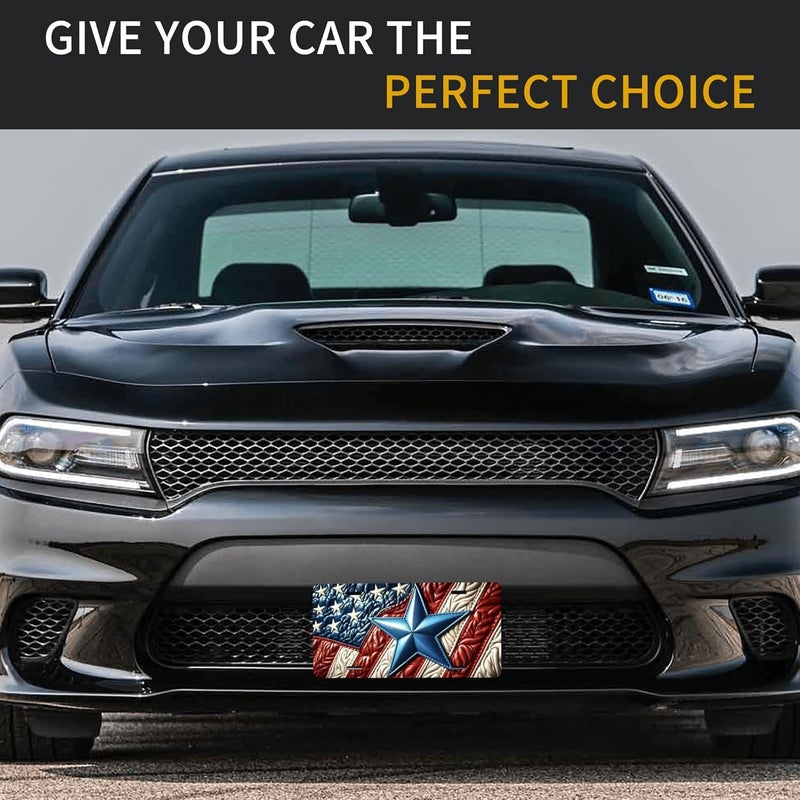 CTVSLFU Front License Plate Cover – Aluminum Metal Car Accessory, Rust-Proof Novelty Vanity Tag Decor for Men & Women, 6x12 with 4 Holes - Vintage Stars and Stripes 007 - Image 5